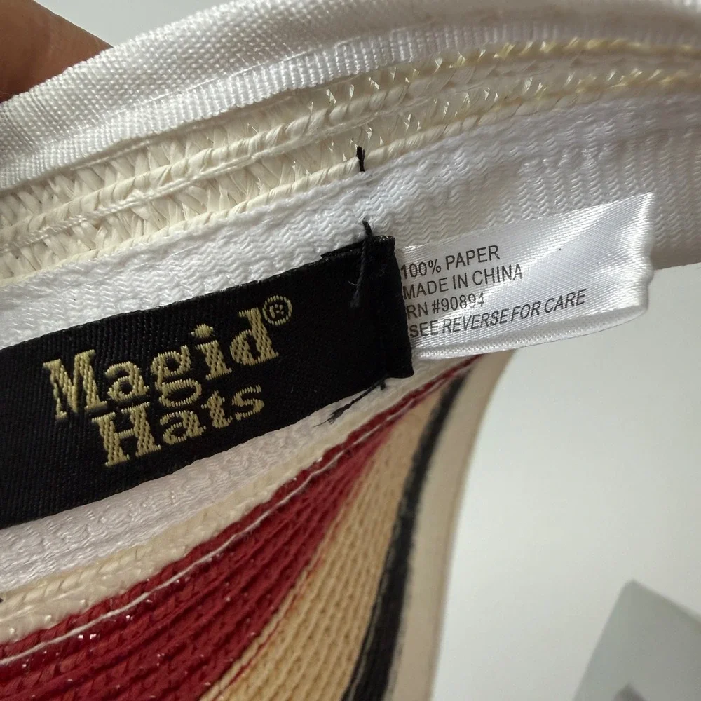 Magid OS Multicolor Straw Visor Hat Striped Bow Back Roll Up Sun Beach Accessory